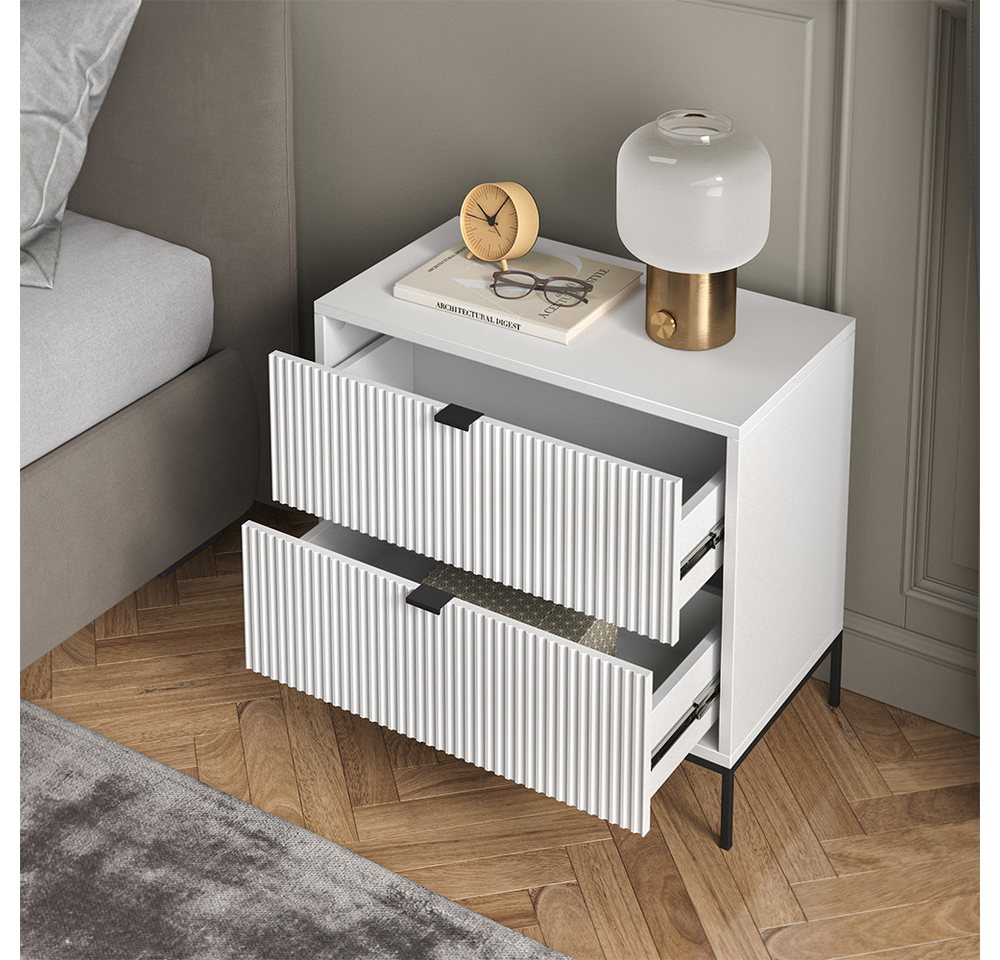 Vicco Nachtschrank Eliza, Weiß, 66 x 60 cm mit 2 Schubladen (1-St) – Bild 5 von 5