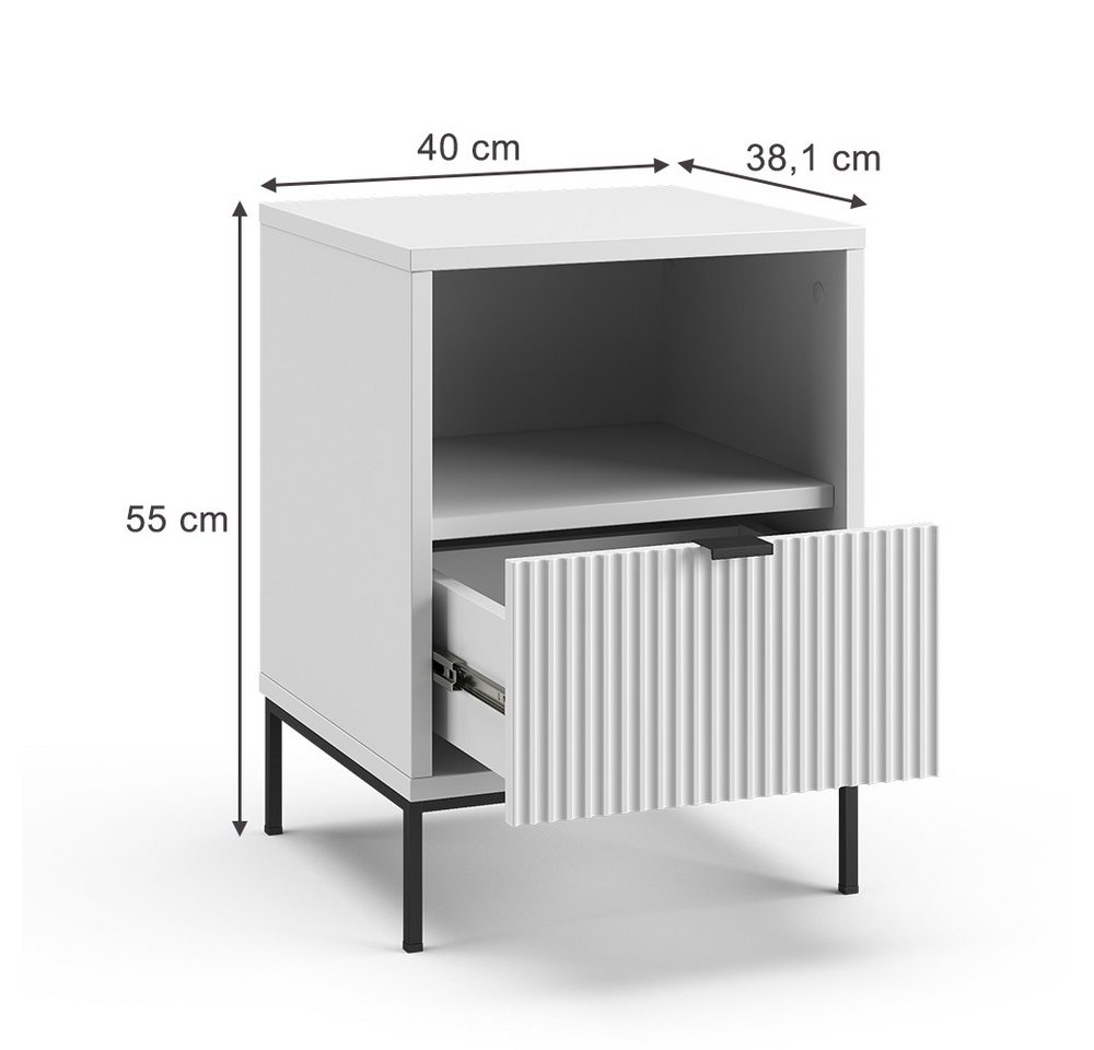 Vicco Nachtschrank Eliza, Weiß, 40 x 55 cm mit 1 Schublade (1-St) – Bild 3 von 5