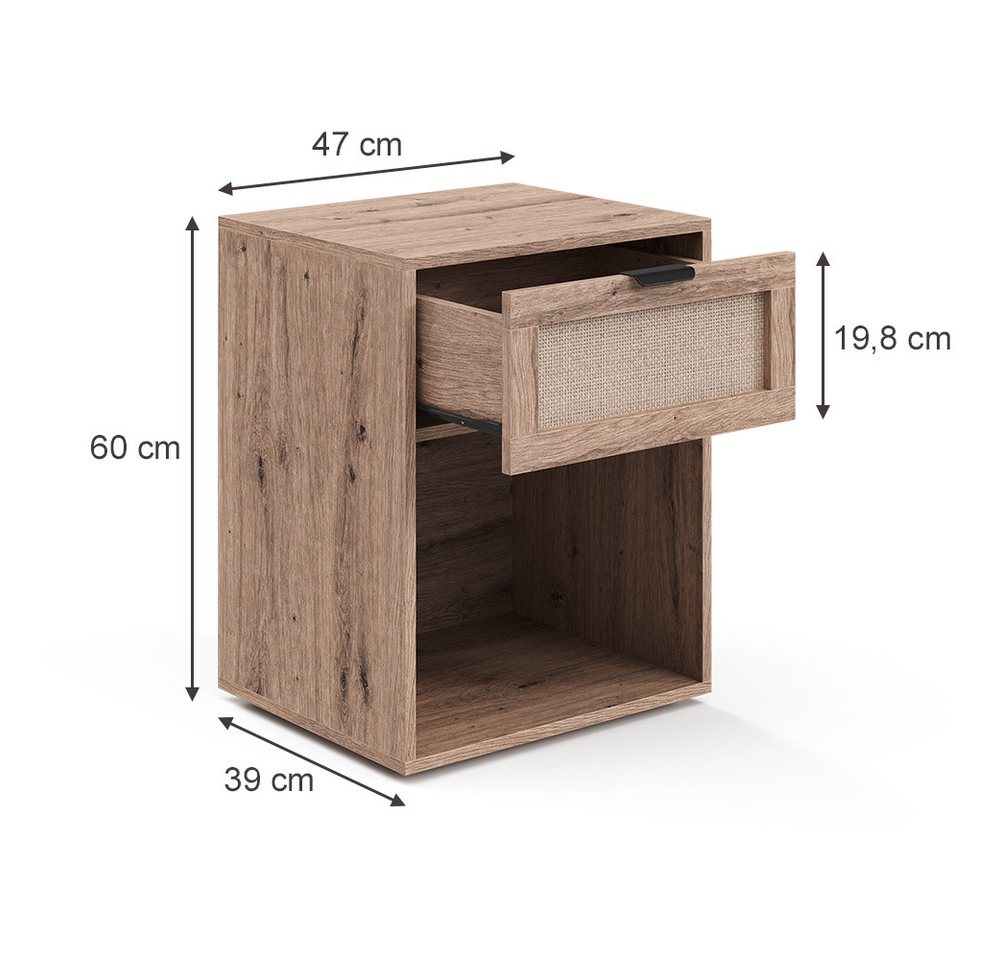 Vicco Nachtschrank Elven, Eiche, 47 x 60 cm mit 1 Schublade (1-St) – Bild 3 von 5