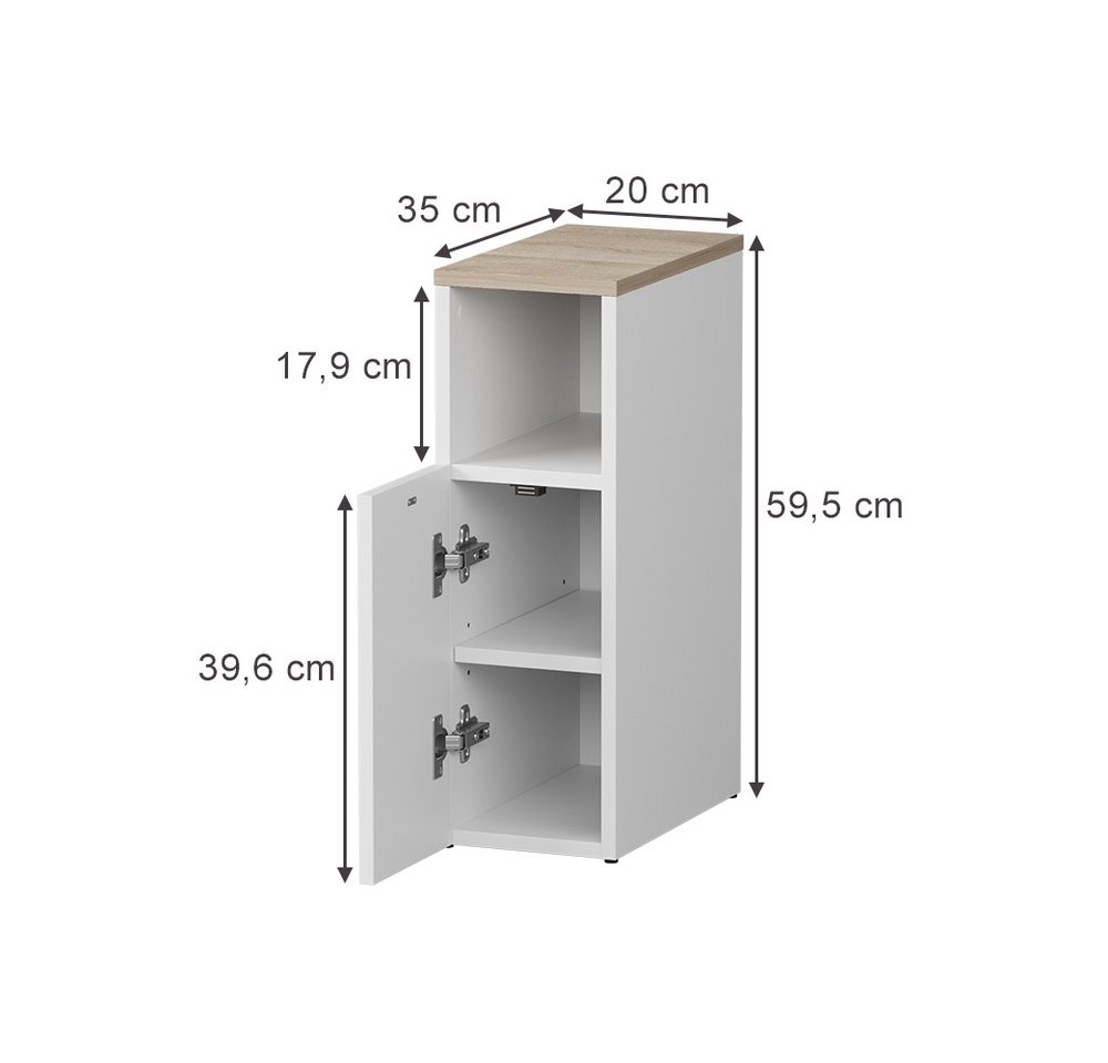 Vicco Nachtschrank Enton, Weiß/Sonoma, 20 x 59.5 cm mit 1 Tür (1-St) – Bild 3 von 5