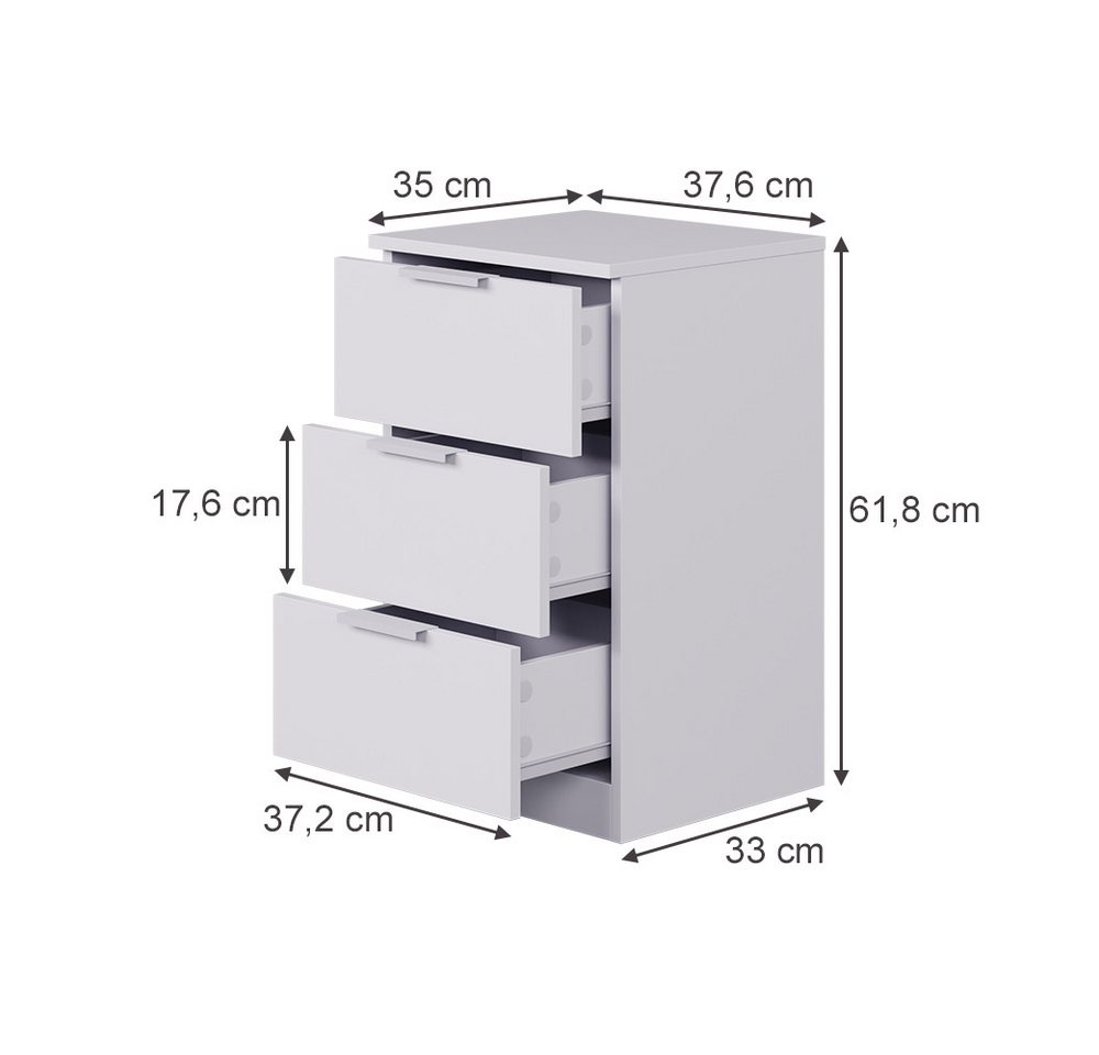 Vicco Nachtschrank Fino, Weiß, 37.6 x 61.8 cm mit 3 Schubladen (1-St) – Bild 3 von 5
