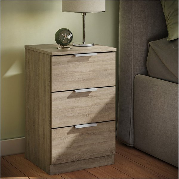 Vicco Nachtschrank Fino, Sonoma, 37.6 x 61.8 cm mit 3 Schubladen (1-St)