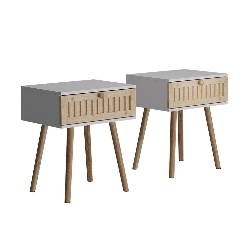 Vicco Nachtschrank Holk, Weiß/Kiefer, 40 x 47 cm 2-er Set (2-St) – Bild 2 von 5