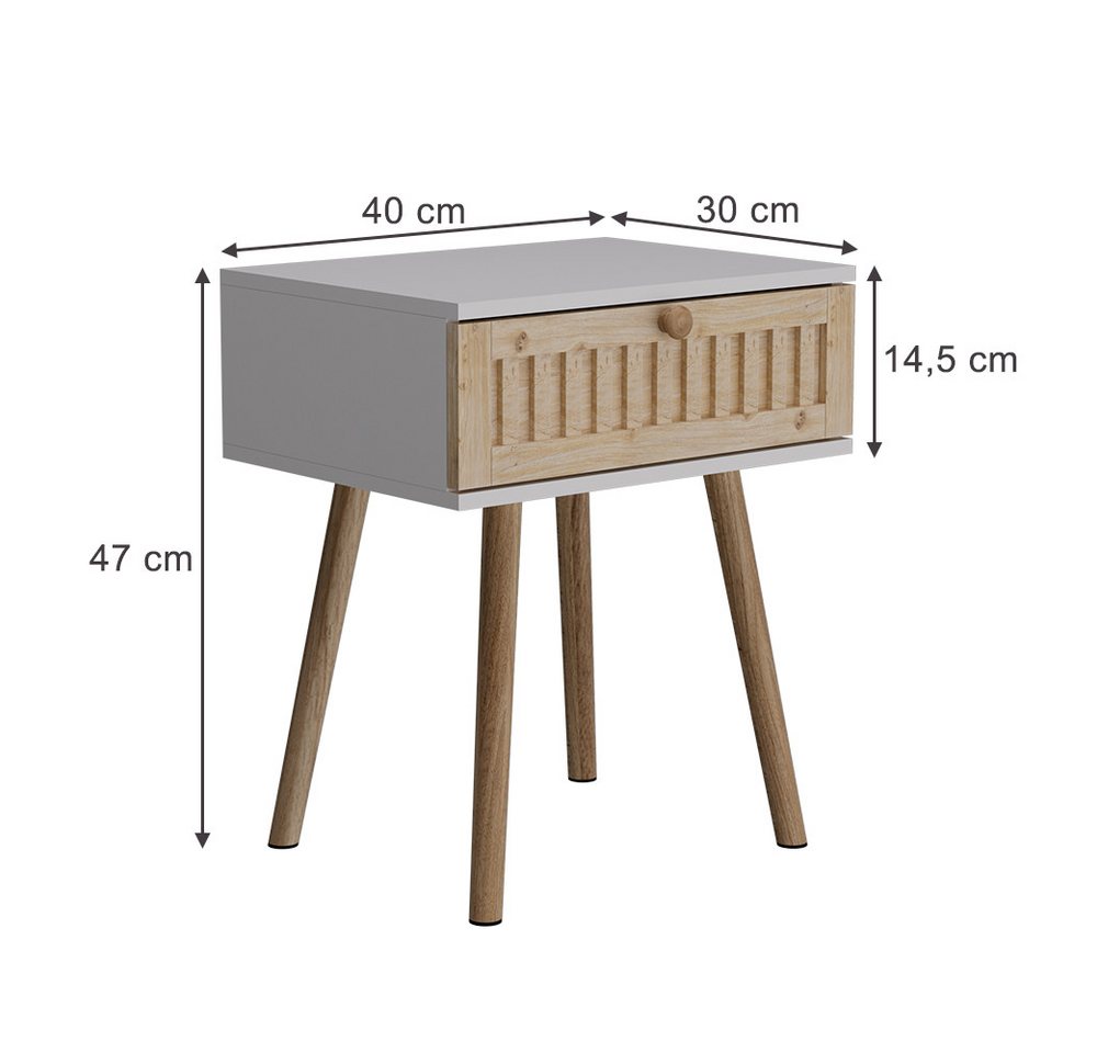 Vicco Nachtschrank Holk, Weiß/Kiefer, 40 x 47 cm 2-er Set (2-St) – Bild 3 von 5