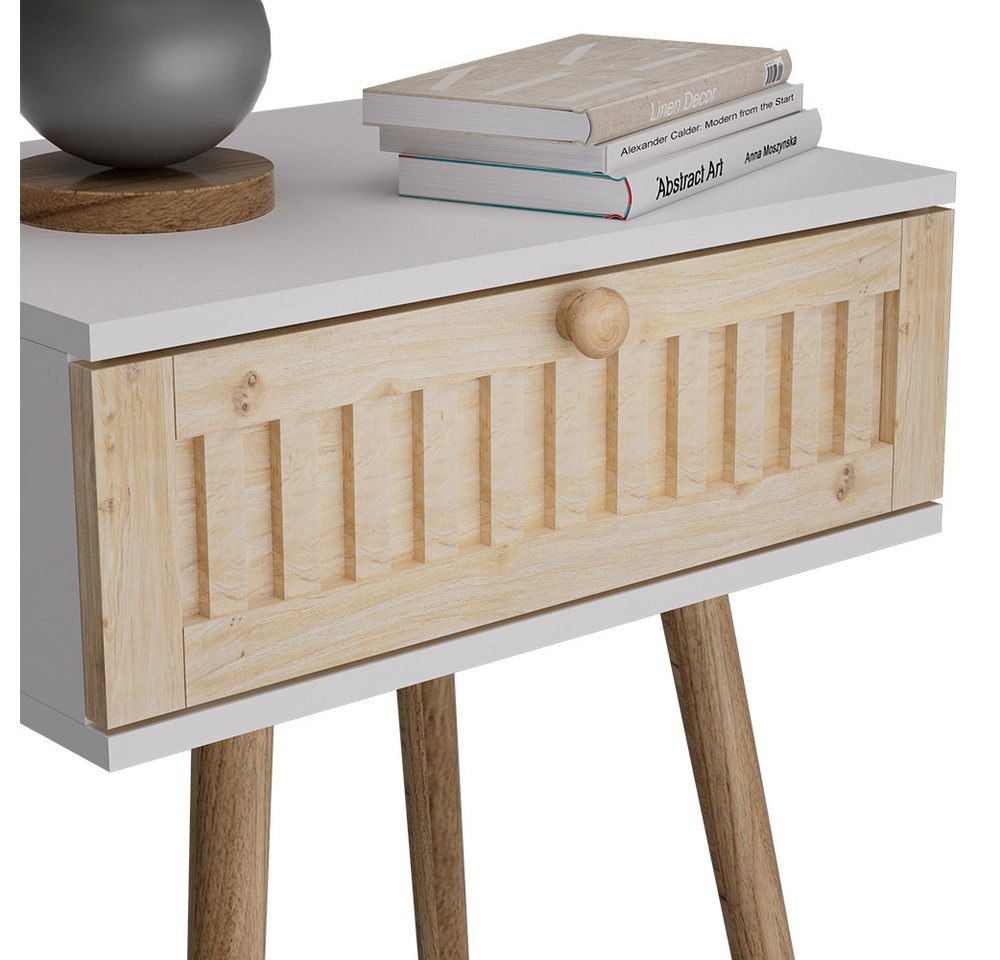 Vicco Nachtschrank Holk, Weiß/Kiefer, 40 x 47 cm 2-er Set (2-St) – Bild 5 von 5