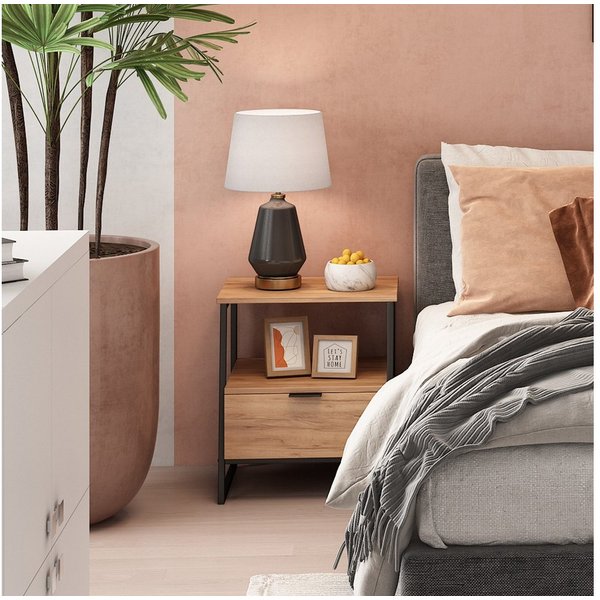 Vicco Nachtschrank Lunor, Goldkraft Eiche/Schwarz, 2er Set (2-St)