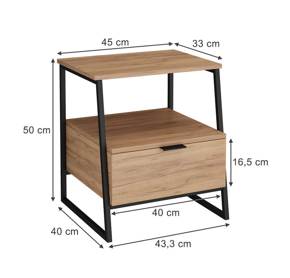 Vicco Nachtschrank Lunor, Goldkraft Eiche/Schwarz, 2er Set (2-St) – Bild 3 von 5