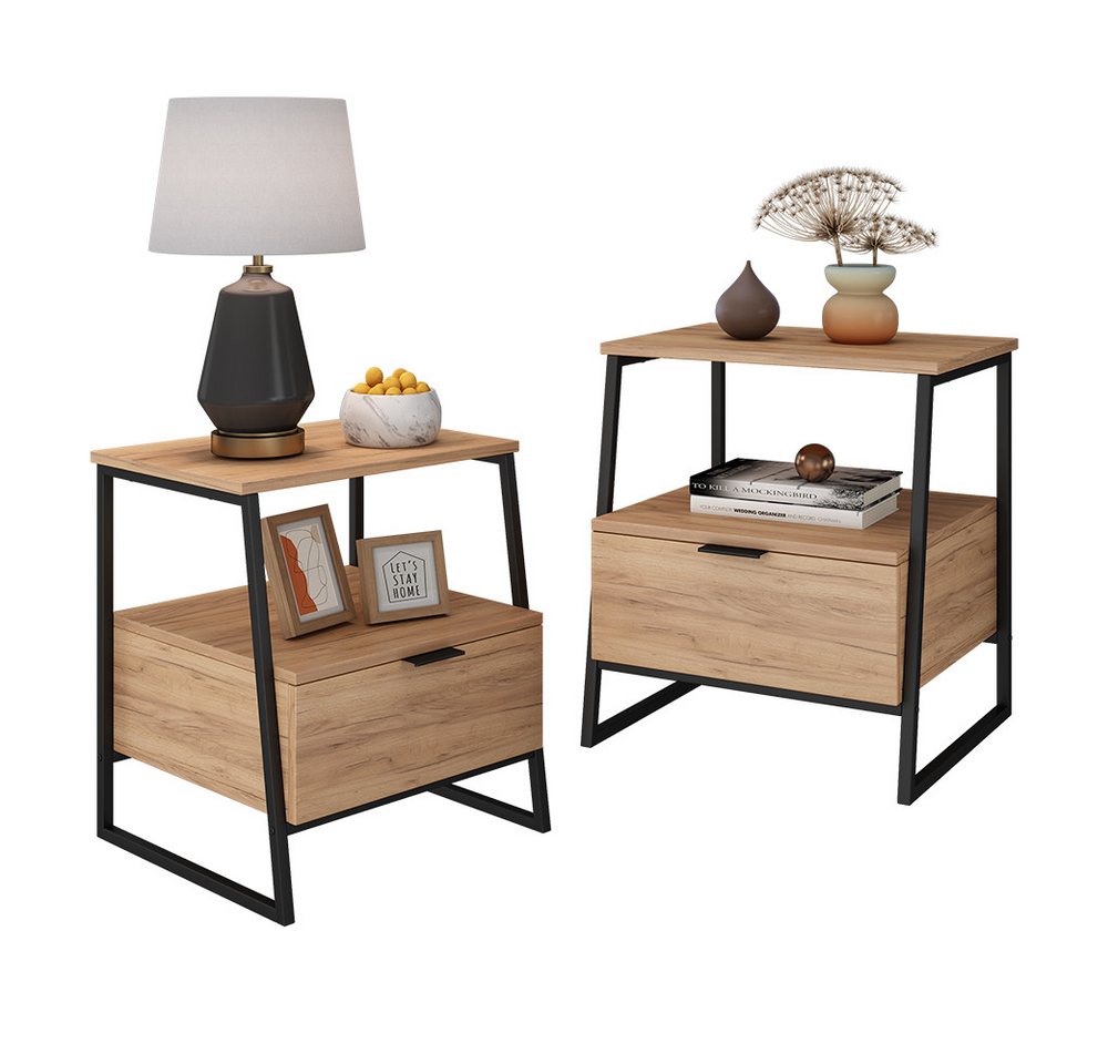 Vicco Nachtschrank Lunor, Goldkraft Eiche/Schwarz, 2er Set (2-St) – Bild 5 von 5