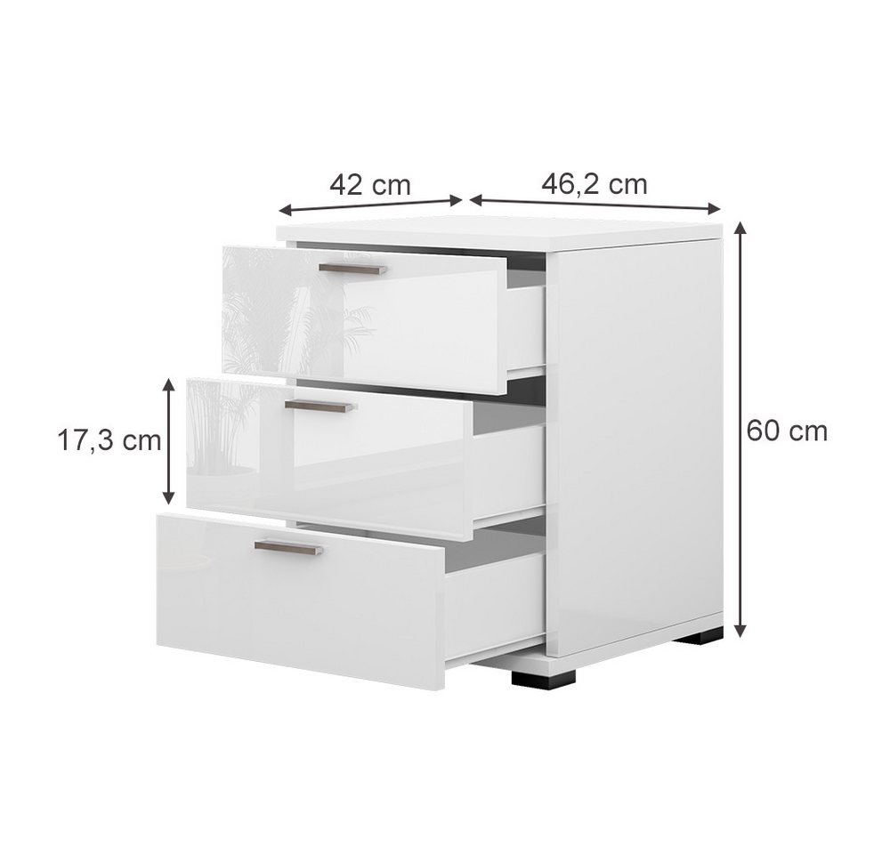 Vicco Nachtschrank Marseille, Weiß/Weiß, 46.2 x 60 cm (1-St) – Bild 3 von 5