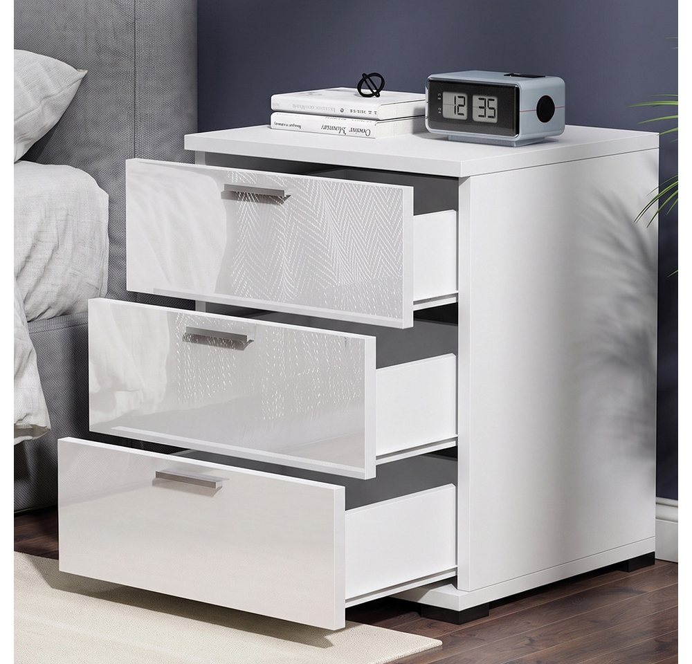 Vicco Nachtschrank Marseille, Weiß/Weiß, 46.2 x 60 cm (1-St) – Bild 4 von 5