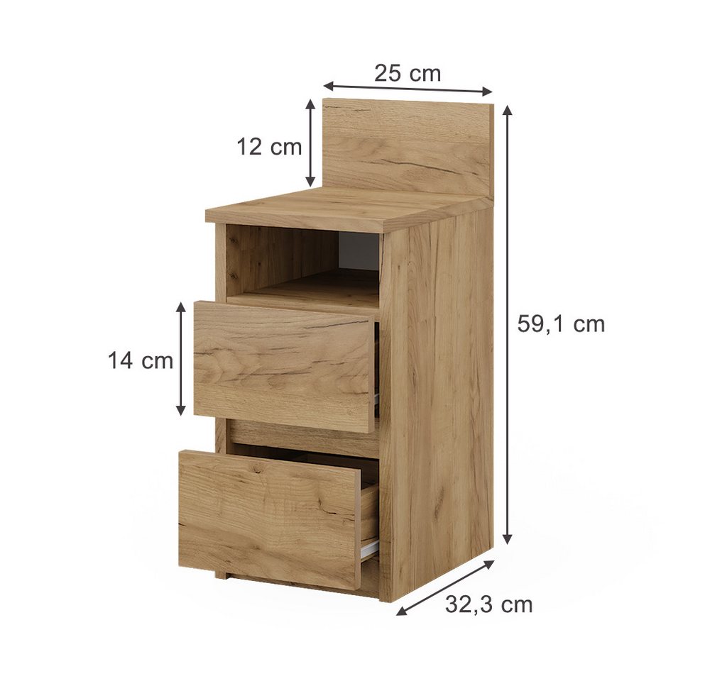 Vicco Nachtschrank Monty, Goldkraft Eiche, 25 x 59.1 cm 2er Set (2-St) – Bild 3 von 5