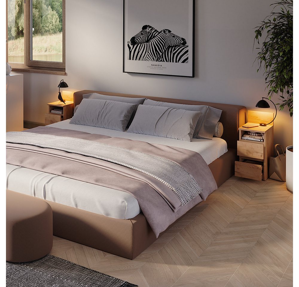 Vicco Nachtschrank Monty, Goldkraft Eiche, 25 x 59.1 cm 2er Set (2-St) – Bild 4 von 5