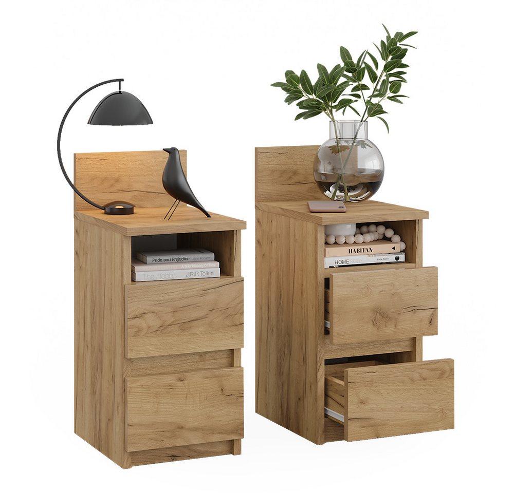 Vicco Nachtschrank Monty, Goldkraft Eiche, 25 x 59.1 cm 2er Set (2-St) – Bild 5 von 5