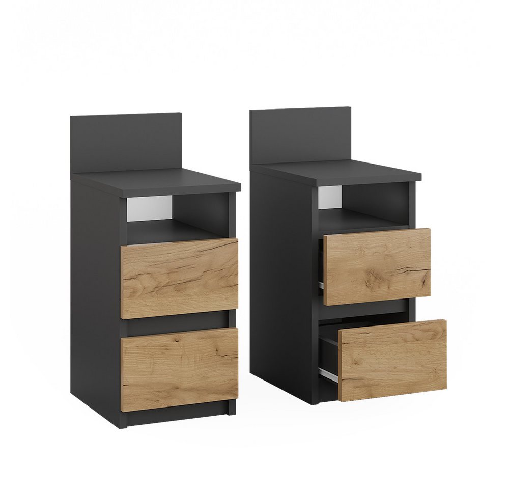 Vicco Nachtschrank Monty, Anthrazit/Goldkraft Eiche, 25 x 59.1 cm 2er Set (2-St) – Bild 2 von 5