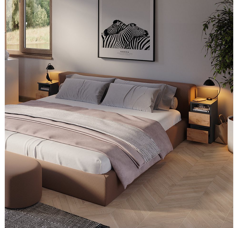Vicco Nachtschrank Monty, Anthrazit/Goldkraft Eiche, 25 x 59.1 cm 2er Set (2-St) – Bild 4 von 5