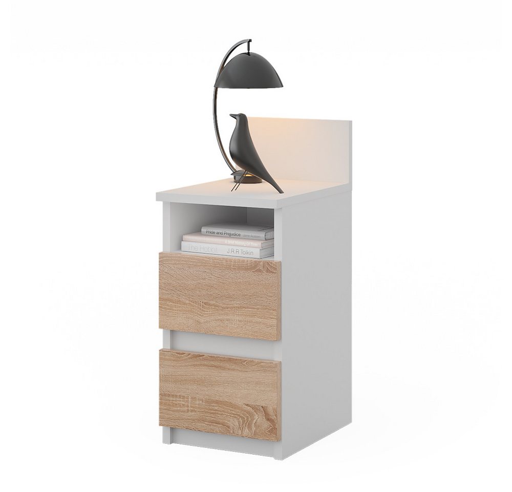 Vicco Nachtschrank Monty, Weiß/Sonoma, 25 x 59.1 cm mit 2 Schubladen (1-St) – Bild 5 von 5
