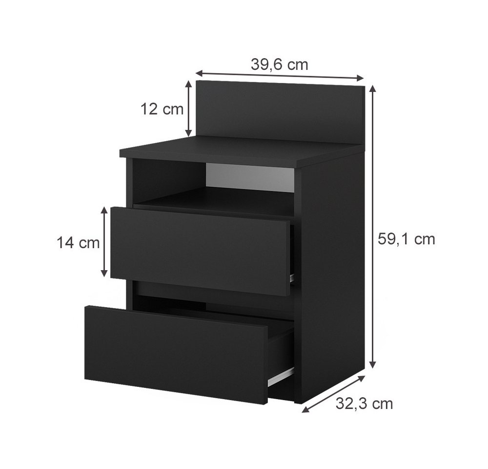 Vicco Nachtschrank Monty, Schwarz, 39.6 x 59.1 cm 2er Set (2-St) – Bild 3 von 5