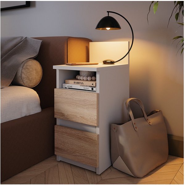Vicco Nachtschrank Monty, Weiß/Sonoma, 25 x 59.1 cm 2er Set (2-St)