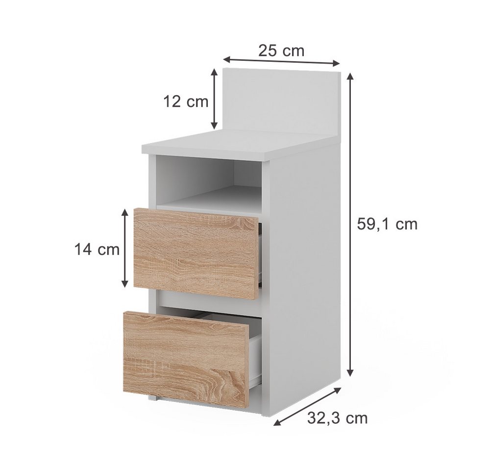 Vicco Nachtschrank Monty, Weiß/Sonoma, 25 x 59.1 cm 2er Set (2-St) – Bild 3 von 5
