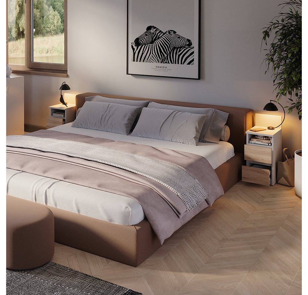 Vicco Nachtschrank Monty, Weiß/Sonoma, 25 x 59.1 cm 2er Set (2-St) – Bild 4 von 5