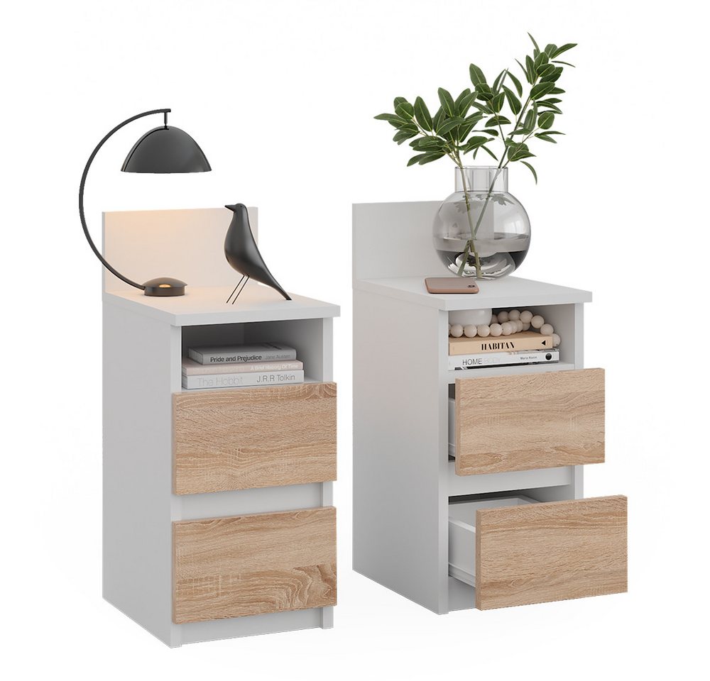 Vicco Nachtschrank Monty, Weiß/Sonoma, 25 x 59.1 cm 2er Set (2-St) – Bild 5 von 5