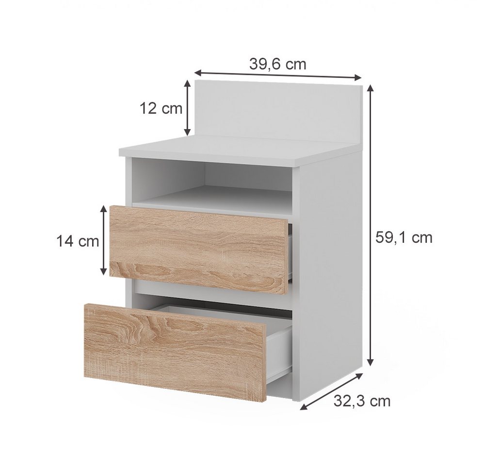 Vicco Nachtschrank Monty, Weiß/Sonoma, 32.3 x 59.1 cm 2er Set (2-St) – Bild 3 von 5