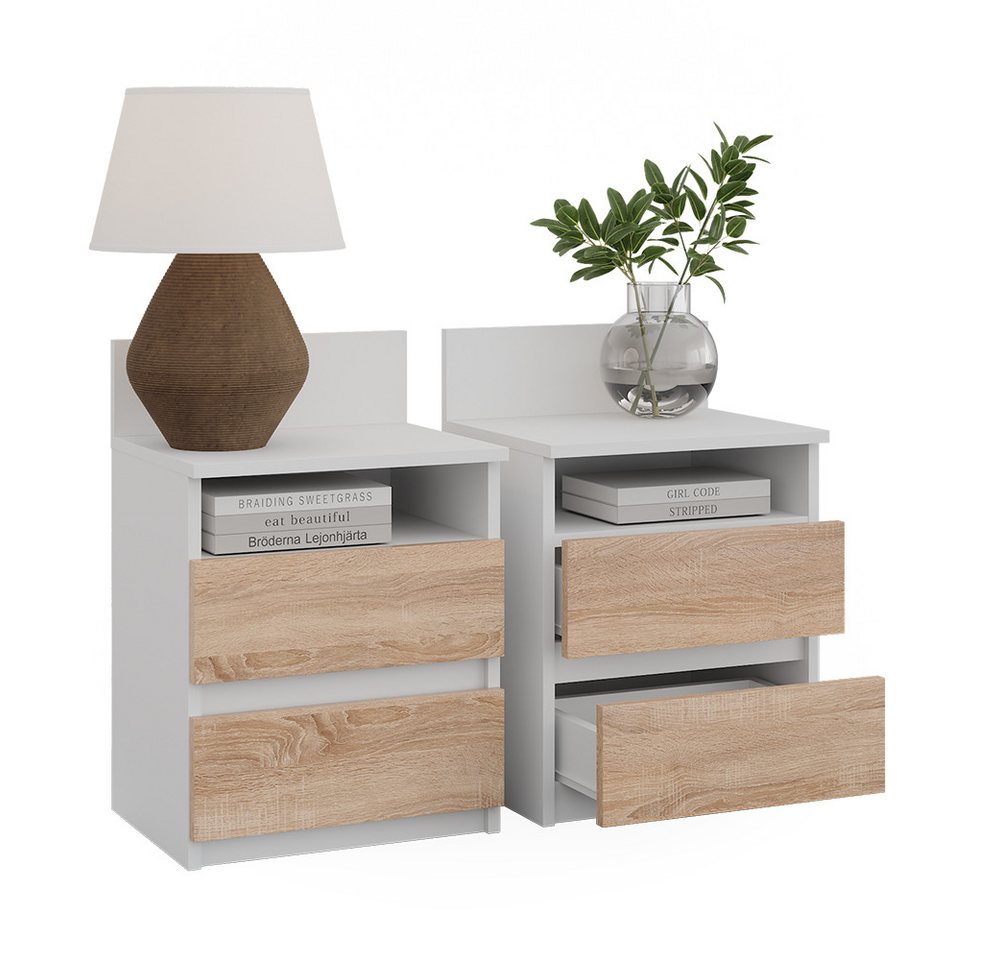Vicco Nachtschrank Monty, Weiß/Sonoma, 32.3 x 59.1 cm 2er Set (2-St) – Bild 5 von 5