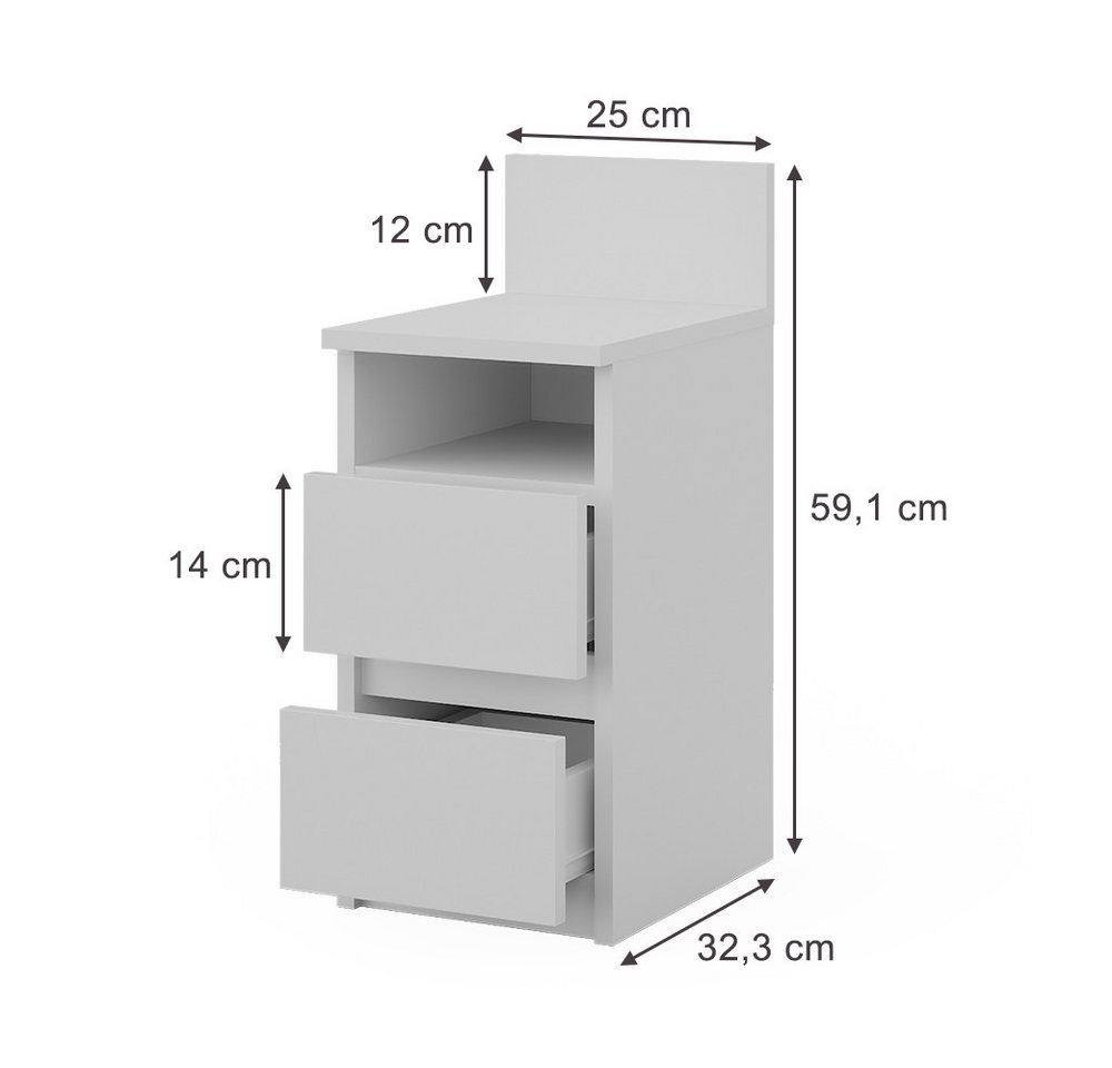 Vicco Nachtschrank Monty, Weiß, 25 x 59.1 cm mit 2 Schubladen (1-St) – Bild 3 von 5