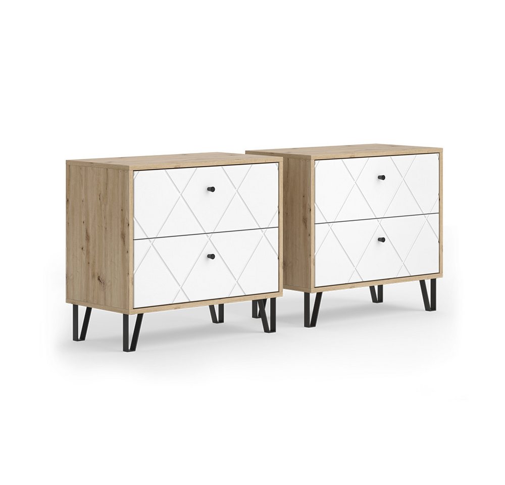 Vicco Nachtschrank Nizza, Artisan/Weiß/Weiß, 2er Set (2-St) – Bild 2 von 5