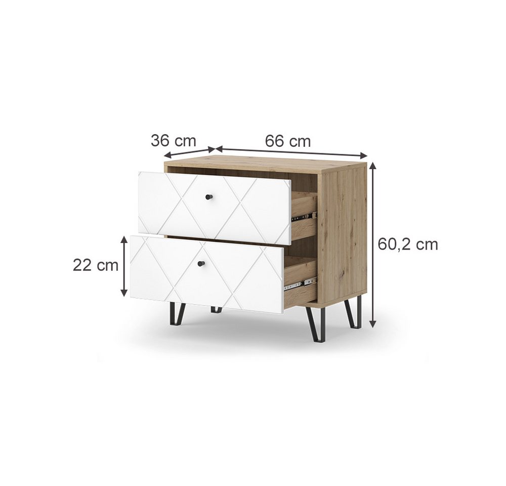 Vicco Nachtschrank Nizza, Artisan/Weiß/Weiß, 2er Set (2-St) – Bild 3 von 5