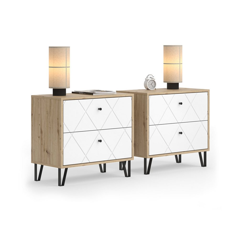 Vicco Nachtschrank Nizza, Artisan/Weiß/Weiß, 2er Set (2-St) – Bild 5 von 5