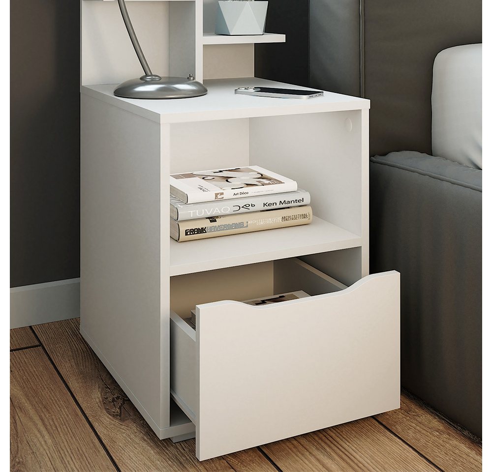 Vicco Nachtschrank Ruben, Weiß, 40 x 82.2 cm mit Schublade (1-St) – Bild 4 von 5