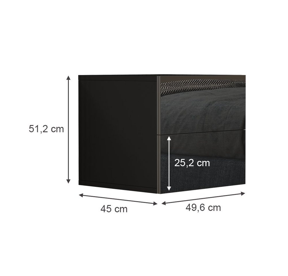 Vicco Nachtschrank Sofie, Schwarz Hochglanz, 49.6 x 51.2 cm (1-St) – Bild 4 von 5
