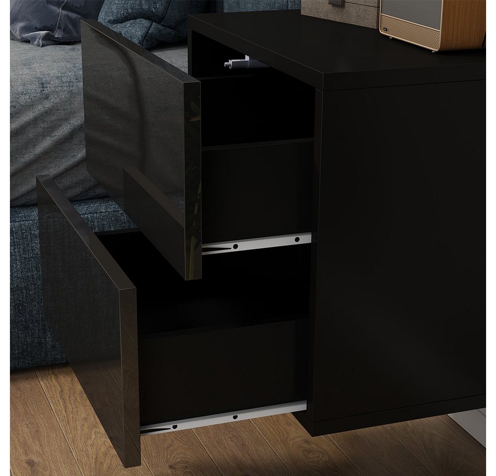 Vicco Nachtschrank Sofie, Schwarz Hochglanz, 49.6 x 51.2 cm (1-St) – Bild 5 von 5
