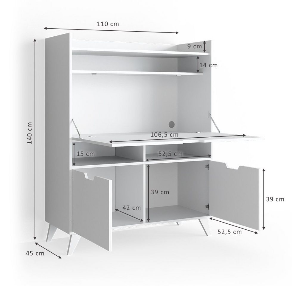 Vicco Regal-Schreibtisch Berdi, Weiß, 110 x 45 cm (1-St) – Bild 4 von 5