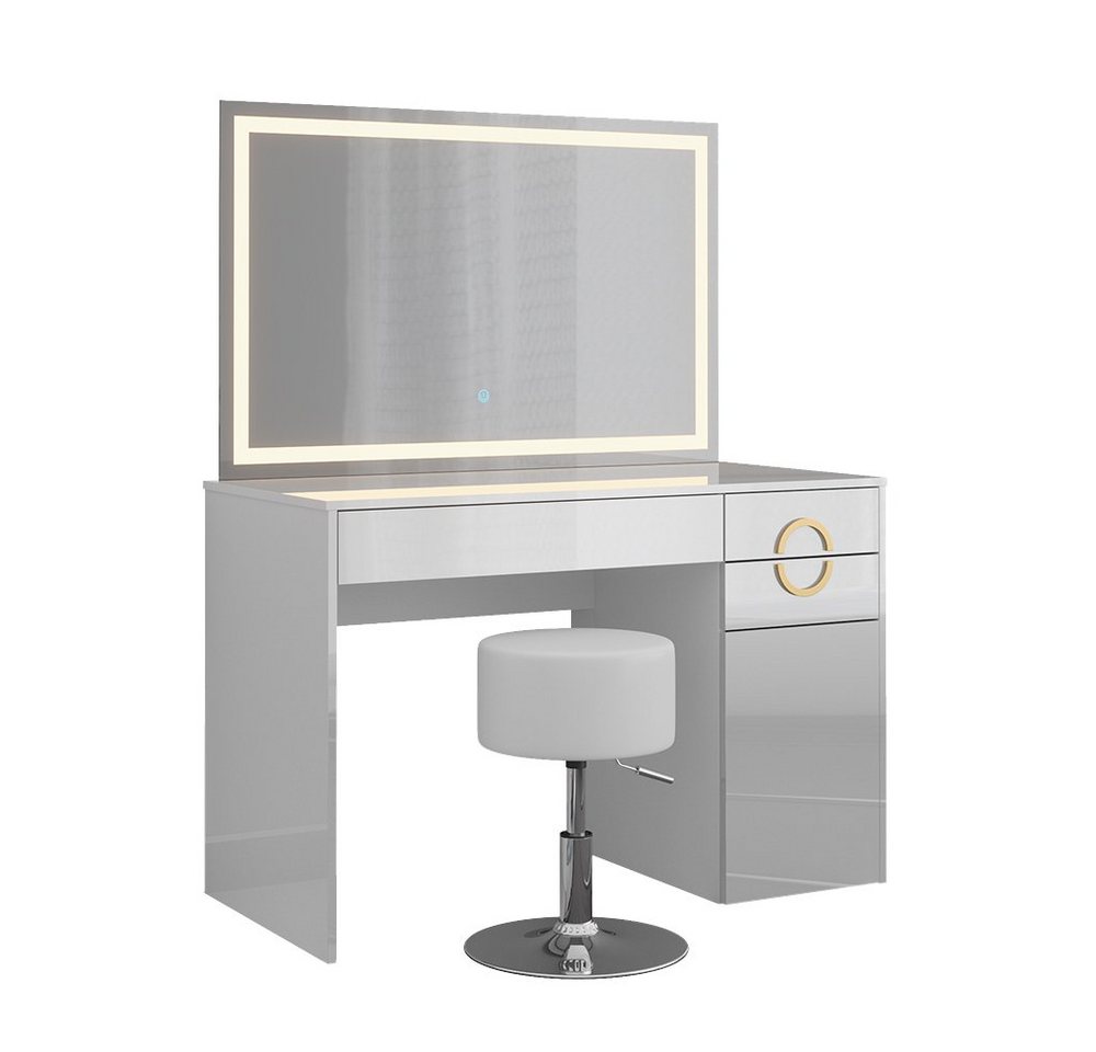 Vicco Schminktisch Adela, Weiß, 115 cm mit LED-Spiegel und Hocker (3-St) – Bild 4 von 5