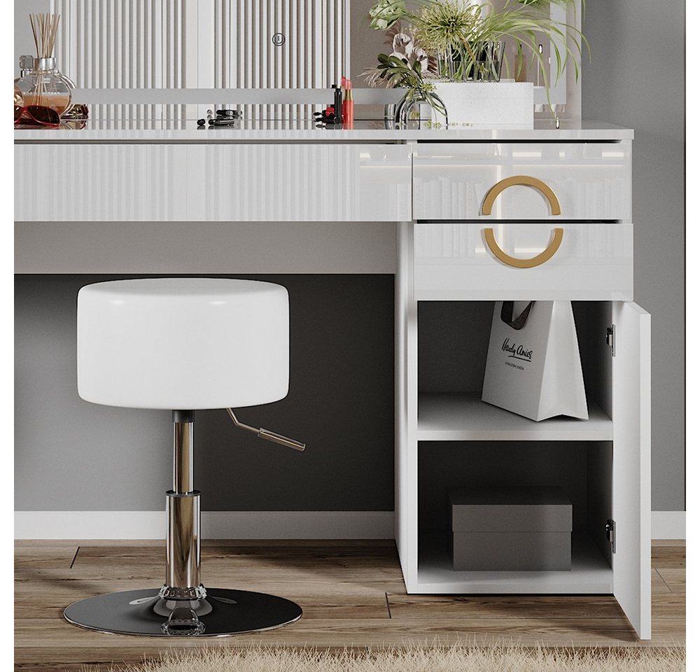 Vicco Schminktisch Adela, Weiß, 115 cm mit LED-Spiegel und Hocker (3-St) – Bild 5 von 5