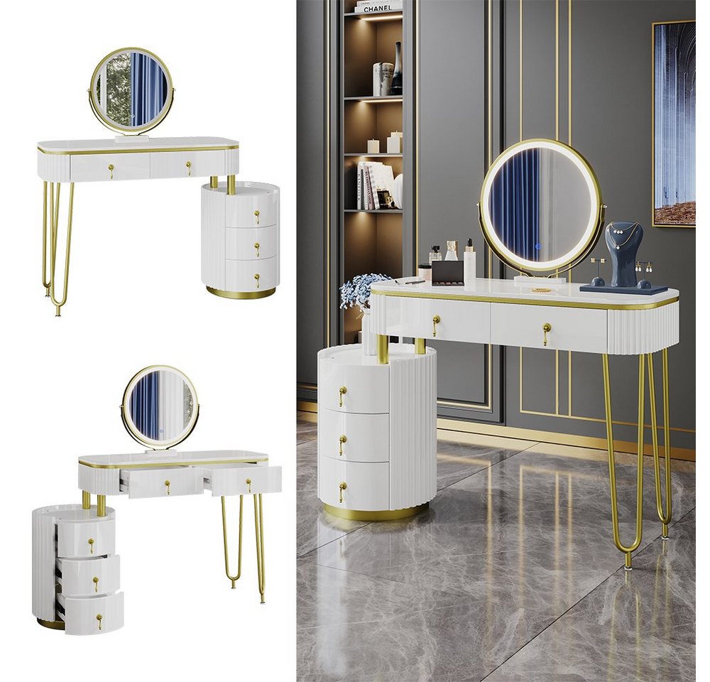 Vicco Schminktisch Charlène, Weiß, 100 cm mit LED-Spiegel (2-St) – Bild 2 von 5