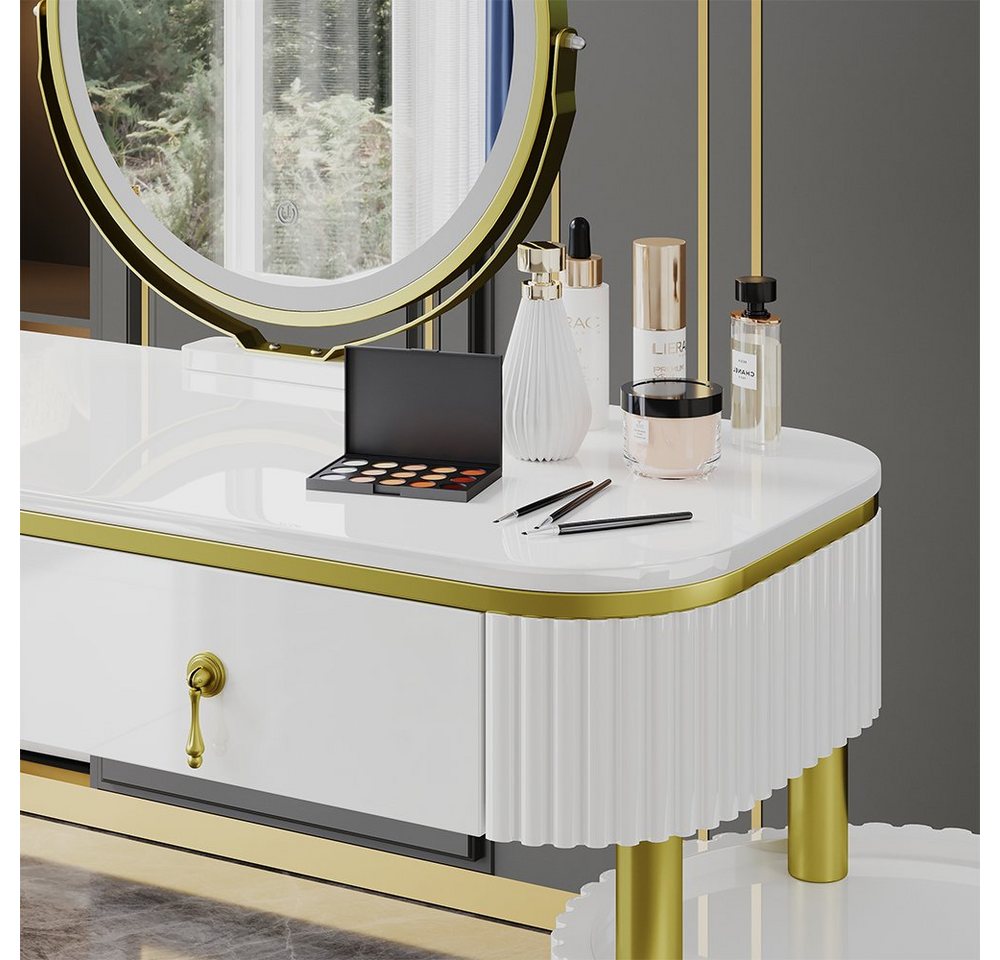 Vicco Schminktisch Charlène, Weiß, 100 cm mit LED-Spiegel (2-St) – Bild 5 von 5