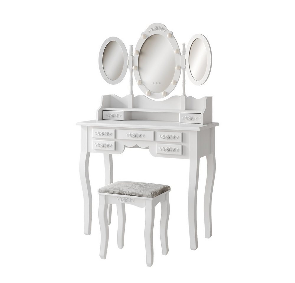 Vicco Schminktisch Diana, Weiß, 90 cm mit Spiegel, LED-Beleuchtung und Hocker (2-St) – Bild 4 von 5
