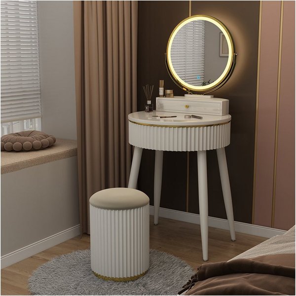 Vicco Schminktisch Gesa, Weiß, 60 cm mit LED-Spiegel und Hocker (2-St)