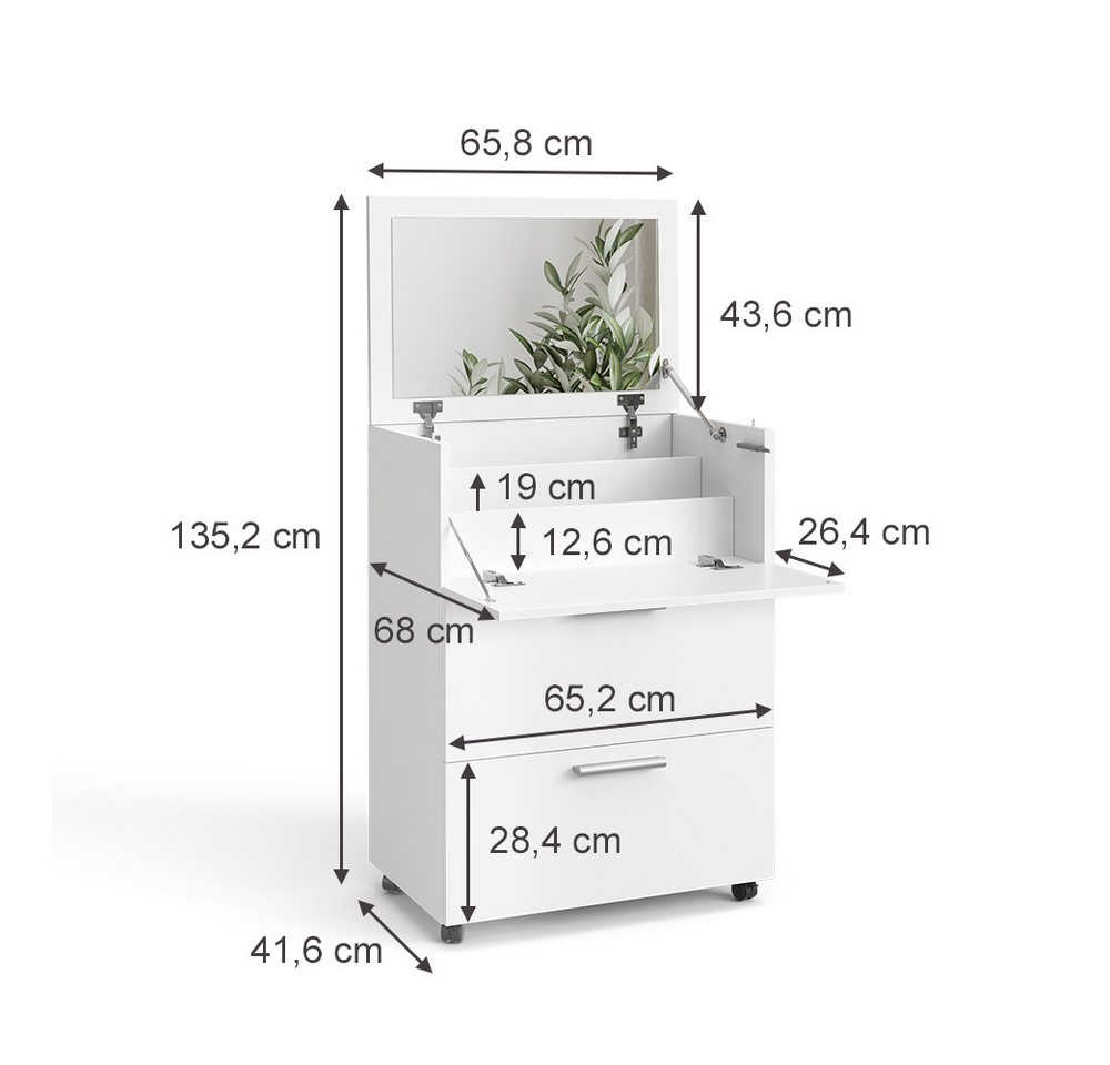 Vicco Schminktisch Hanna, Weiß, 65.8 cm mit Spiegel (1-St) – Bild 3 von 5