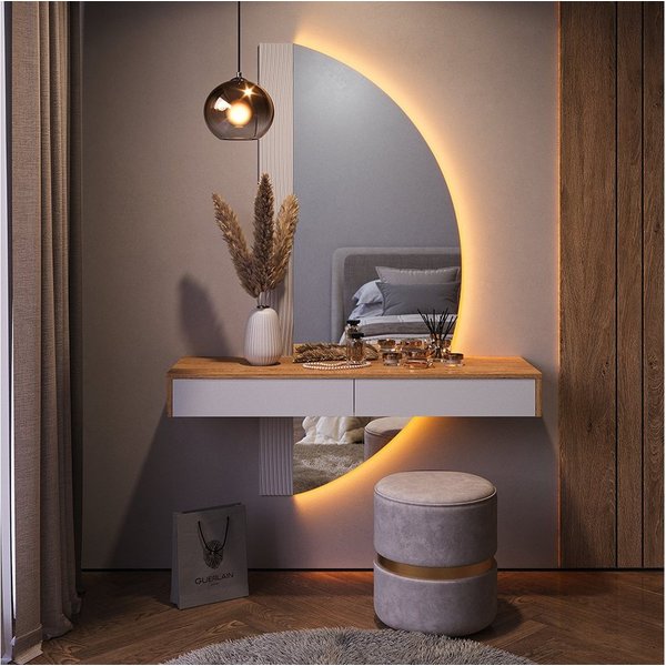 Vicco Schminktisch Melisa, Weiß, 120 cm mit LED-Spiegel (1-St)