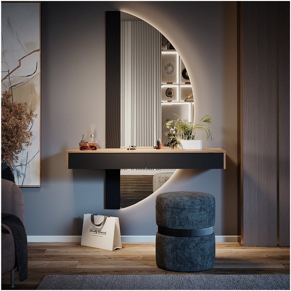 Vicco Schminktisch Melisa, Schwarz, 120 cm mit LED-Spiegel (1-St)