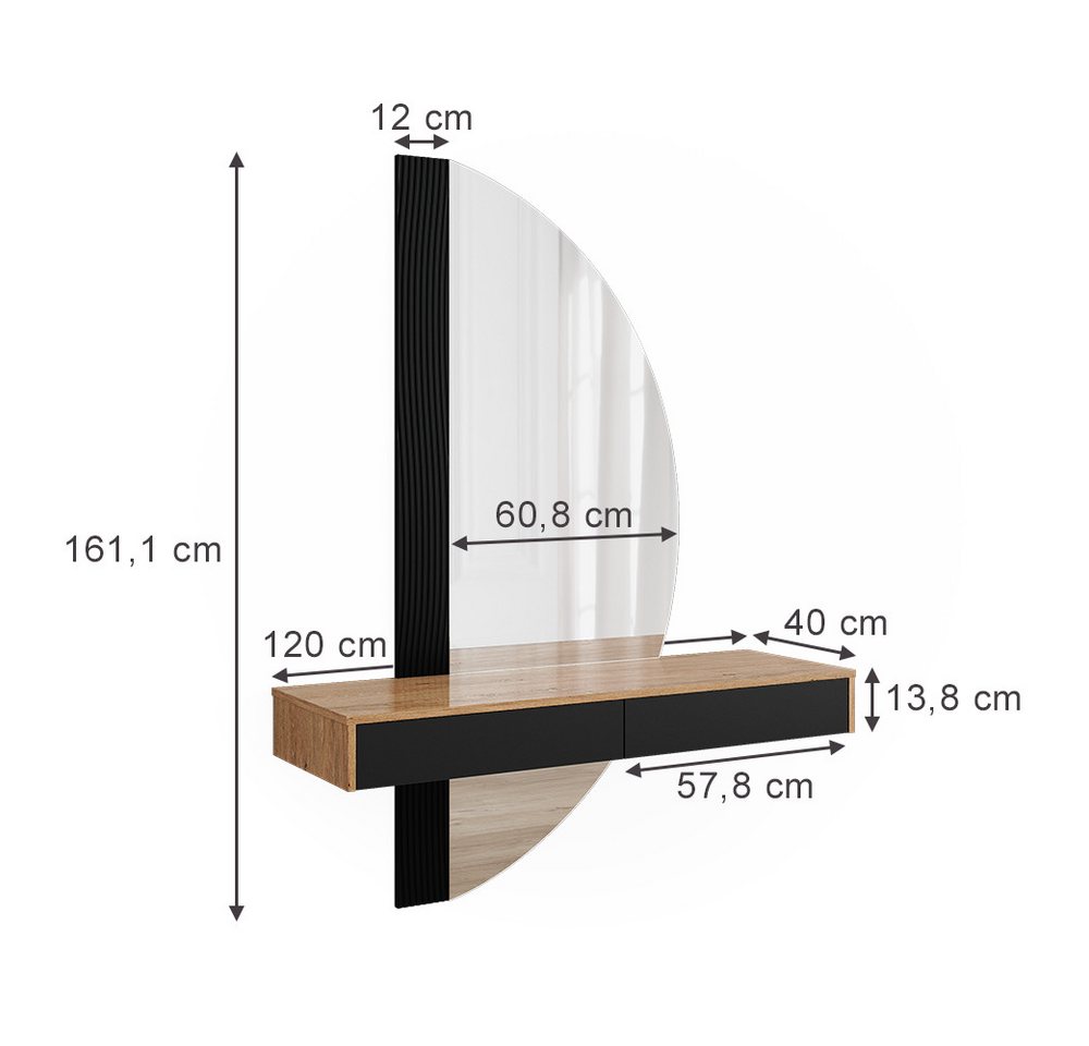 Vicco Schminktisch Melisa, Schwarz, 120 cm mit LED-Spiegel (1-St) – Bild 2 von 5