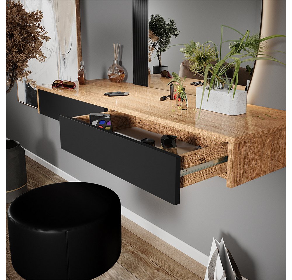 Vicco Schminktisch Melisa, Schwarz, 120 cm mit LED-Spiegel und Hocker (2-St) – Bild 4 von 5