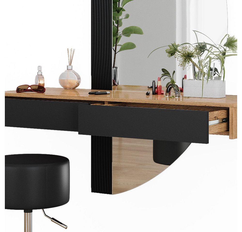 Vicco Schminktisch Melisa, Schwarz, 120 cm mit LED-Spiegel und Hocker (2-St) – Bild 5 von 5
