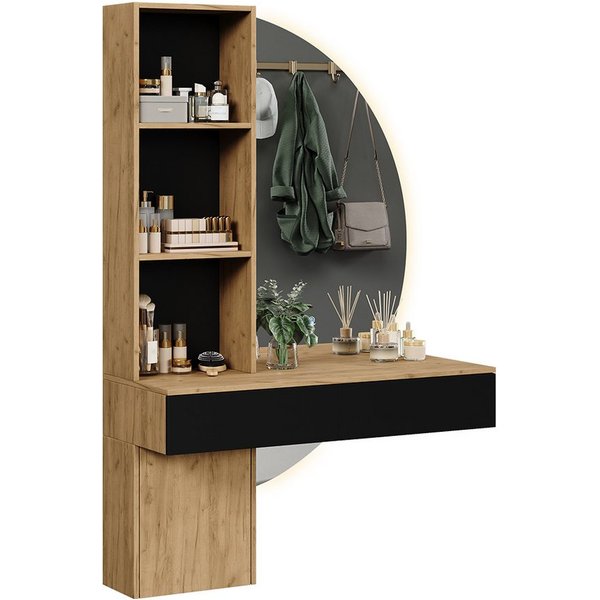 Vicco Schminktisch Melora, Eiche/Schwarz, 100 cm mit LED-Spiegel (2-St)