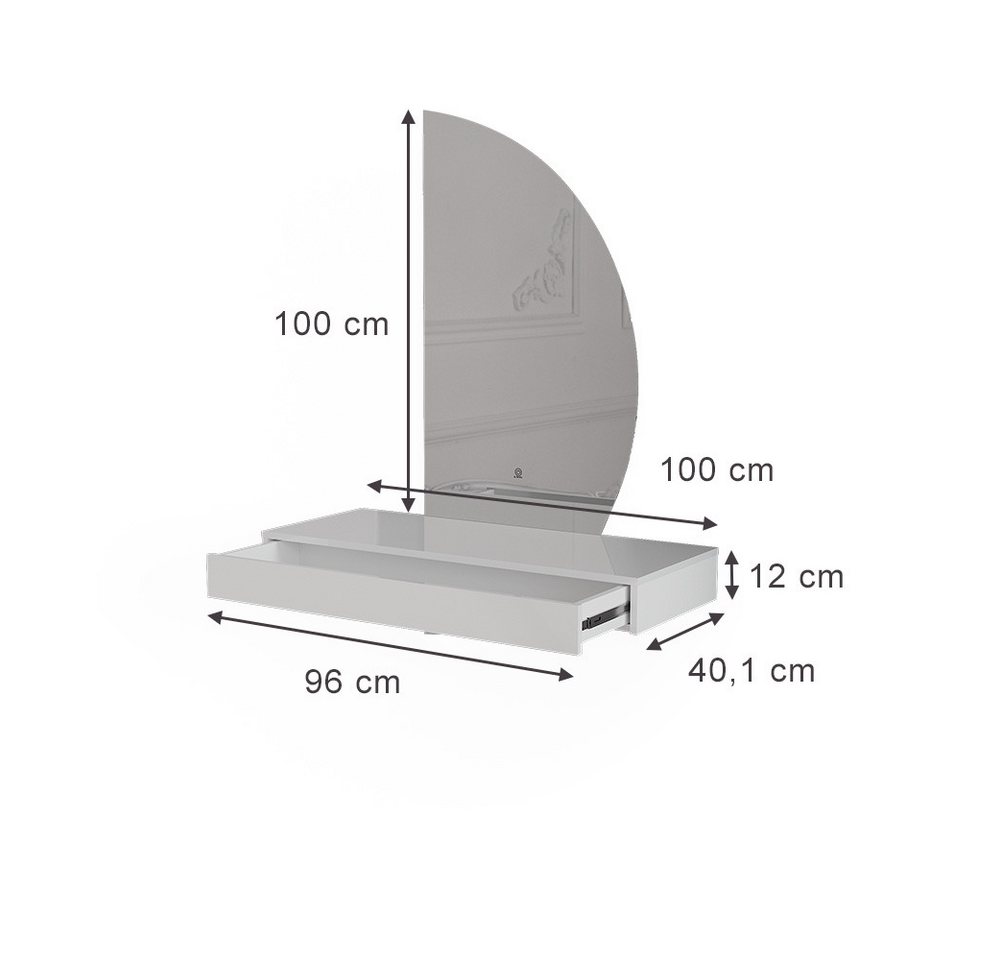 Vicco Schminktisch Sherry, Weiß Hochglanz, 100 cm mit LED-Spiegel (2-St) – Bild 2 von 5