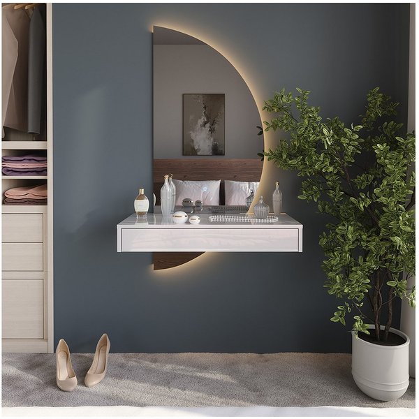 Vicco Schminktisch Sherry, Weiß Hochglanz, 81.4 cm mit LED-Spiegel (2-St)